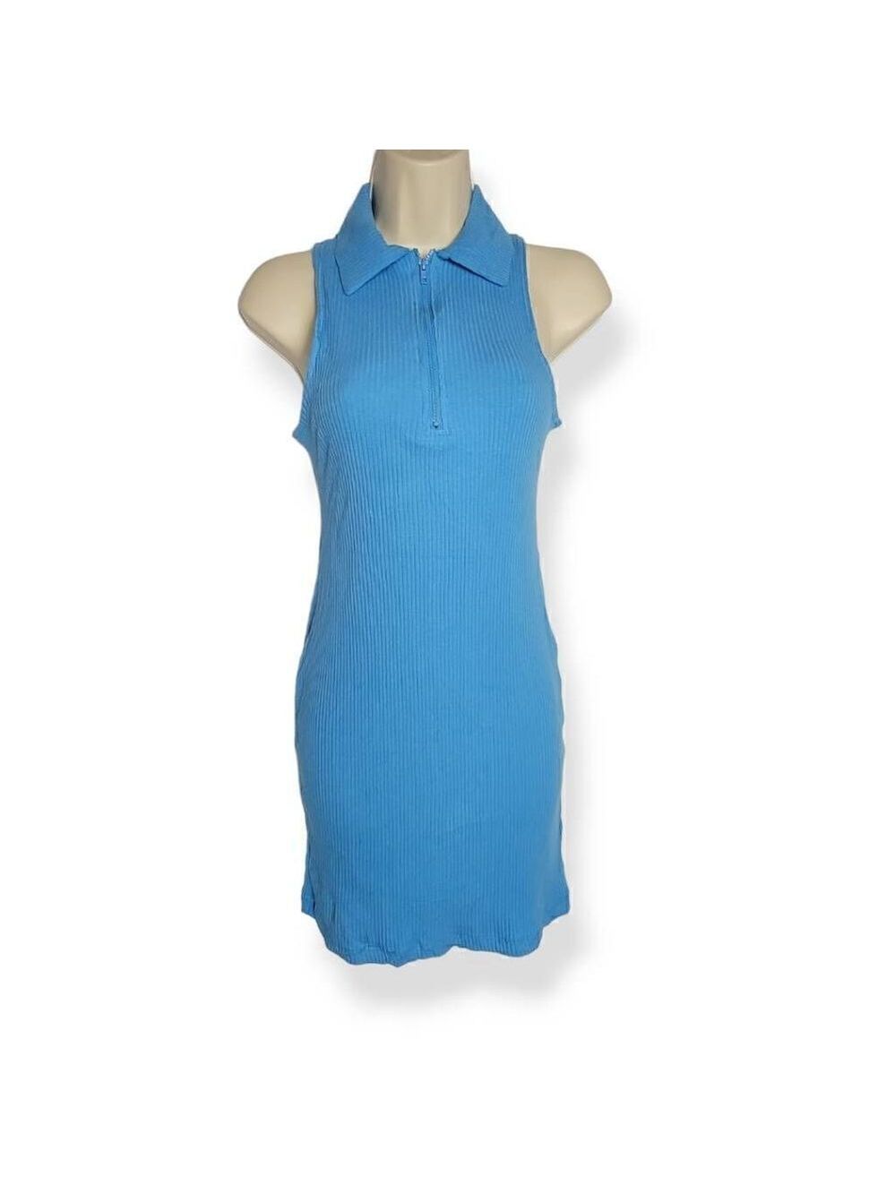 Wild Fable Blue Sleeveless Ribknit Bodycon Collared Dress Medium